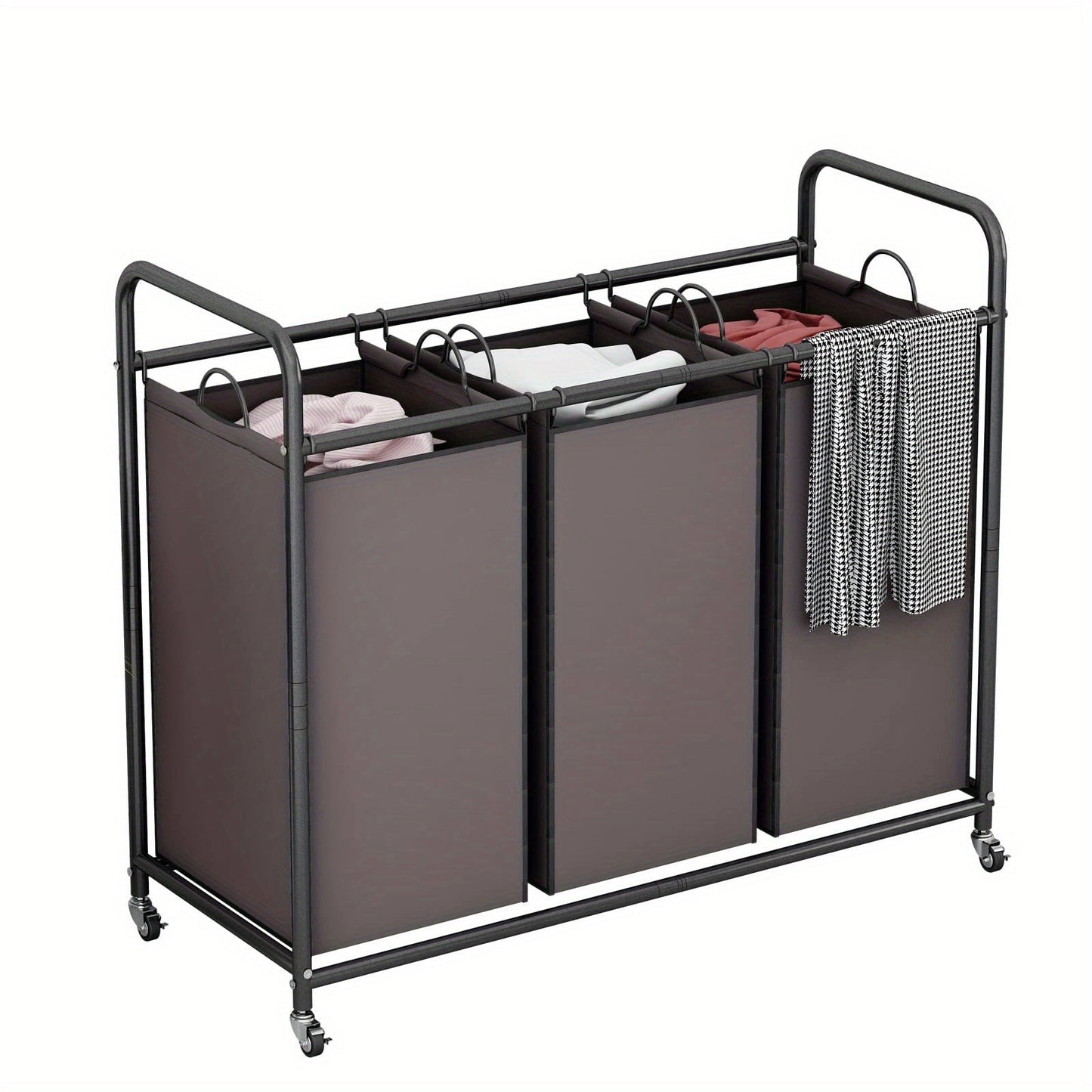 3-Bag Laundry Sorter Cart 63.4 Gallon, Rolling Hamper with Lockable Wheels & Removable Bags