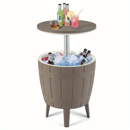 Outdoor Cooler Bar Table 3-in-1, 10 Gal Ice Bucket, Coffee Table & Serving Station, All-Weather PP