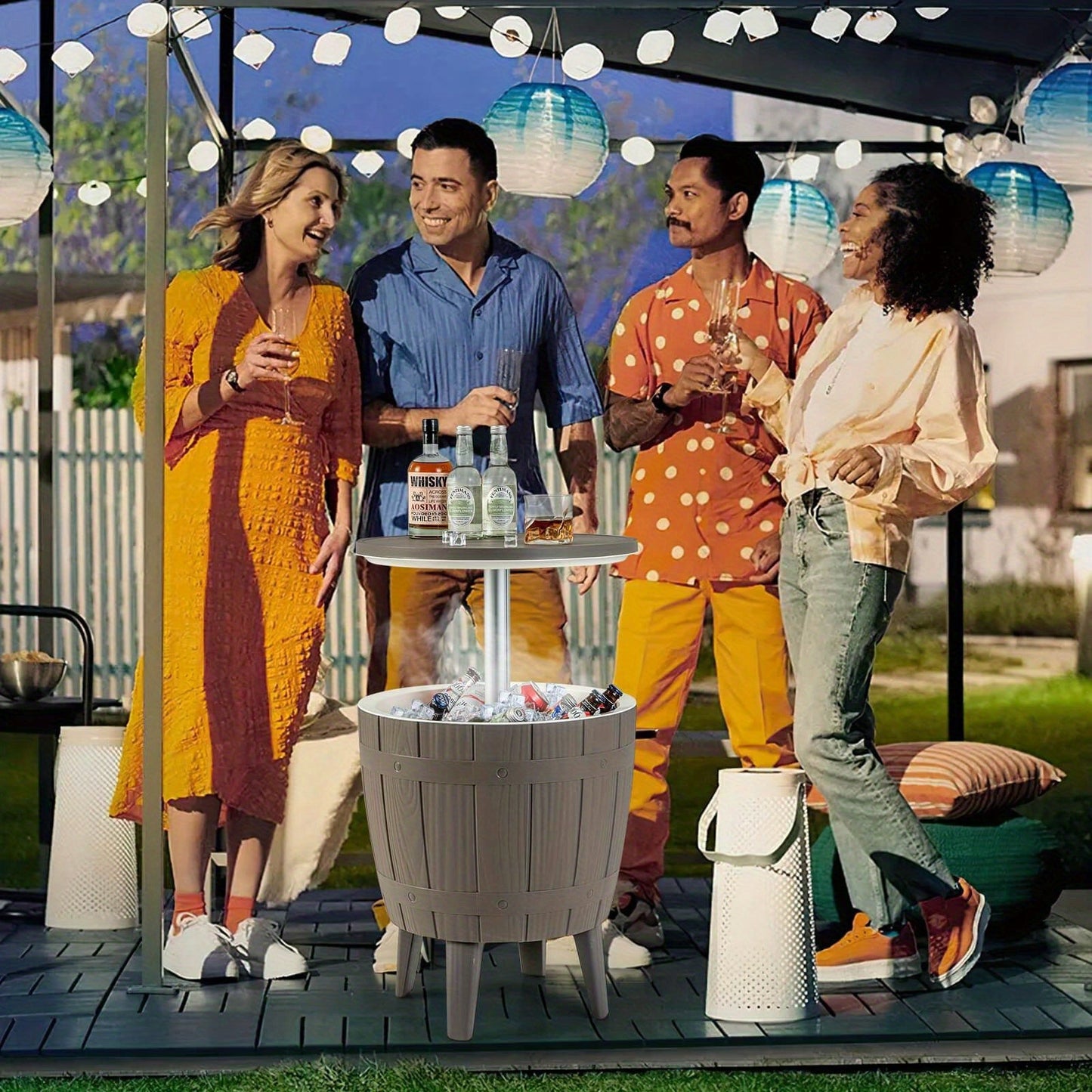 Outdoor Cooler Bar Table 3-in-1, 10 Gal Ice Bucket, Coffee Table & Serving Station, All-Weather PP