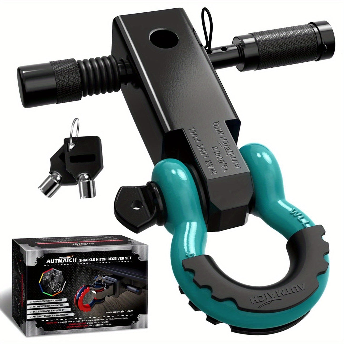 Shackle Hitch Receiver Kit 2 Inch – 45, 000 lbs Break Strength, Drop-Forged Steel, Lock Pin & D-Ring, Fits Truck RV ATV Boat, 8 Colors