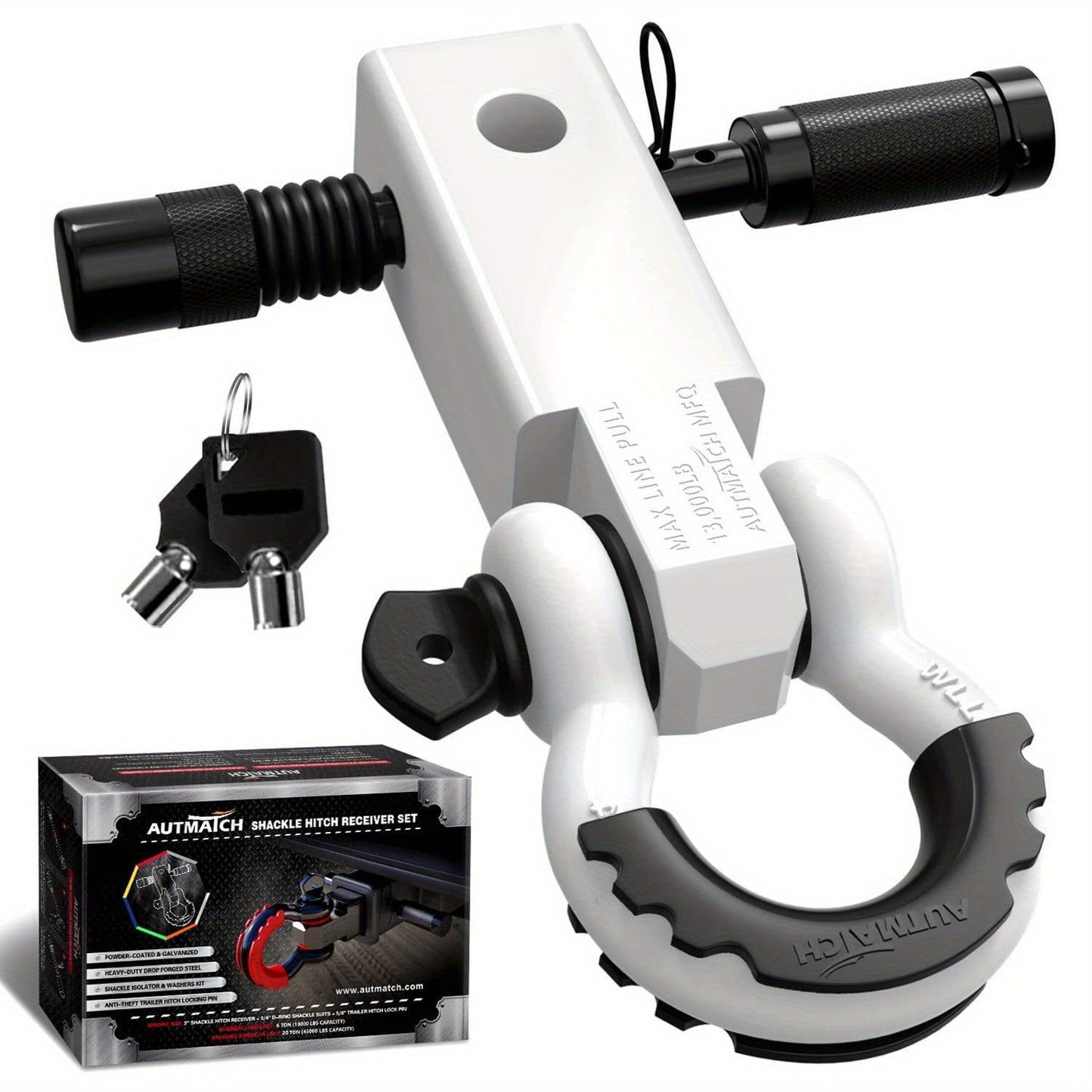 Shackle Hitch Receiver Kit 2 Inch – 45, 000 lbs Break Strength, Drop-Forged Steel, Lock Pin & D-Ring, Fits Truck RV ATV Boat, 8 Colors