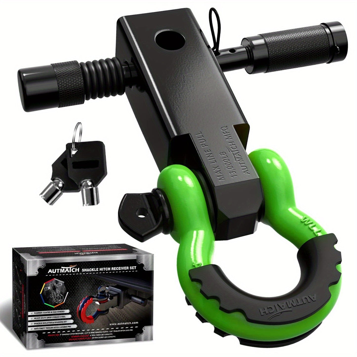 Shackle Hitch Receiver Kit 2 Inch – 45, 000 lbs Break Strength, Drop-Forged Steel, Lock Pin & D-Ring, Fits Truck RV ATV Boat, 8 Colors