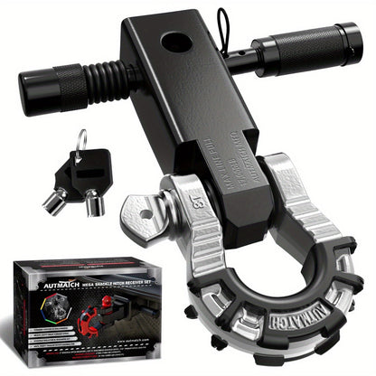 Shackle Hitch Receiver 2-Inch 68, 000 lb Break Strength with 3/4" D-Ring & 5/8" Hitch Lock Pin – Heavy Duty Drop Forged Steel 8-Ton Vehicle