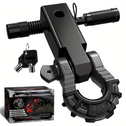 Shackle Hitch Receiver 2-Inch 68, 000 lb Break Strength with 3/4" D-Ring & 5/8" Hitch Lock Pin – Heavy Duty Drop Forged Steel 8-Ton Vehicle