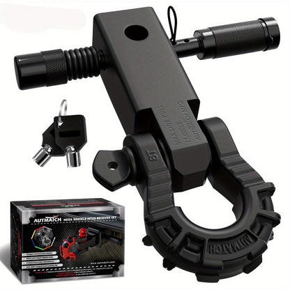 Shackle Hitch Receiver 2-Inch 68, 000 lb Break Strength with 3/4" D-Ring & 5/8" Hitch Lock Pin – Heavy Duty Drop Forged Steel 8-Ton Vehicle