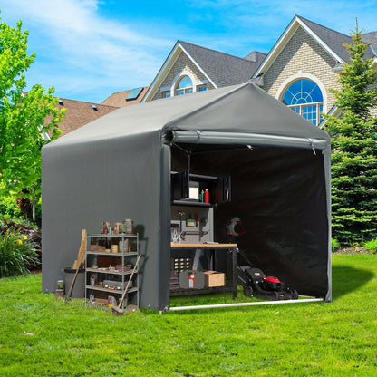 Portable PE-Tarpaulin Outdoor Storage Shelter with Steel Frame in 5 x 7.2 Ft or 6.3 x 8 Ft Sizes