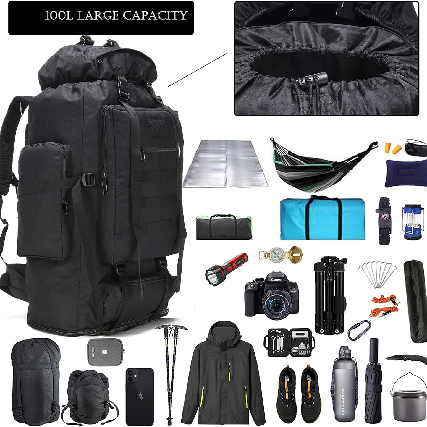 Large Capacity Expandable Outdoor Backpack 26-42 Gal – Soft Shell Geometric Pattern Hiking Rucksack for Camping
