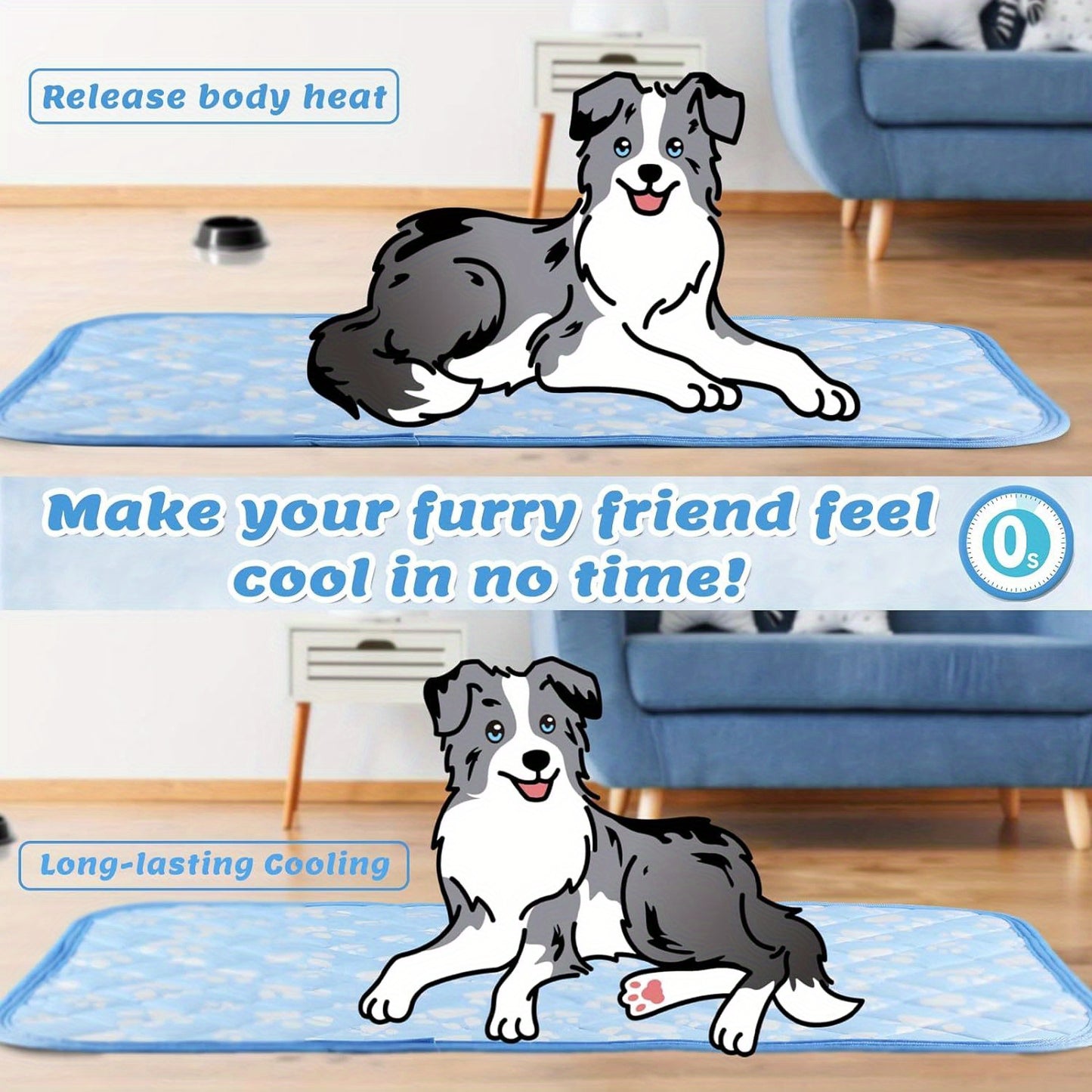 Dog Cooling Mat Self-Cooling Pad for Dogs & Cats – Pressure Activated Arc-Chill Fiber, Non-Toxic Washable Foldable Pet Cool Mat for Summer