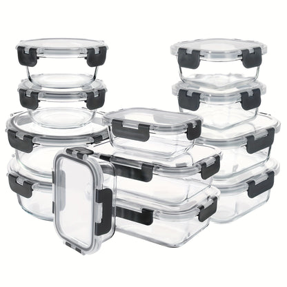 Glass Food Storage Containers with Airtight Lids – Borosilicate Glass Meal Prep Containers Set, Microwave Dishwasher Freezer Safe