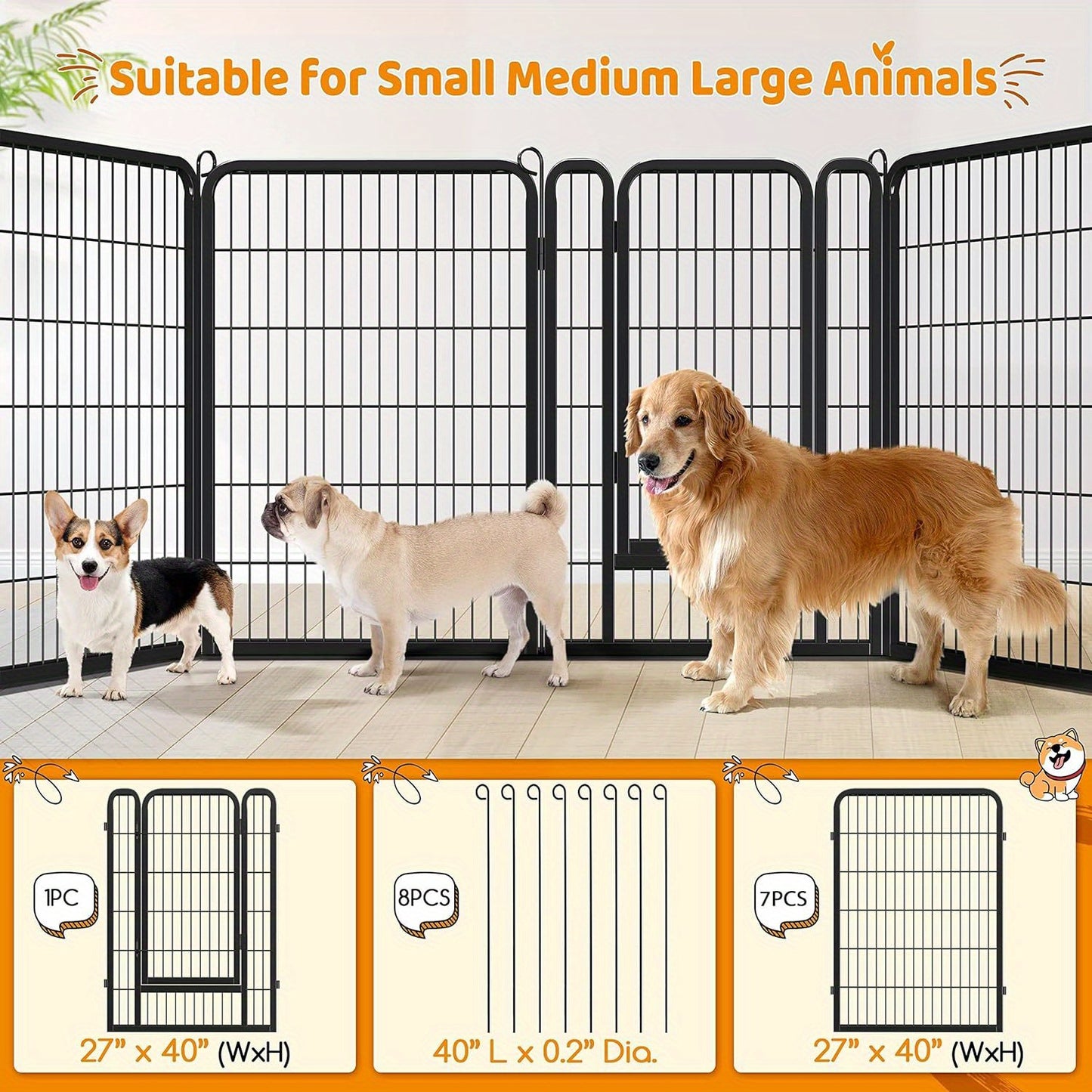 Dog Playpen Heavy Duty Foldable – 8 & 16 Panel Pet Exercise Pen for Large Medium Small Dogs, Portable Indoor Outdoor Puppy Pen for Yard