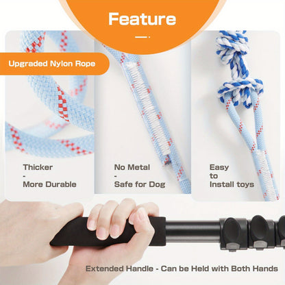 Dog Flirt Pole Telescopic – Extendable Flirt Stick with 3 Detachable Toys & Nylon Rope, Aluminum Alloy Dog Chase Toy