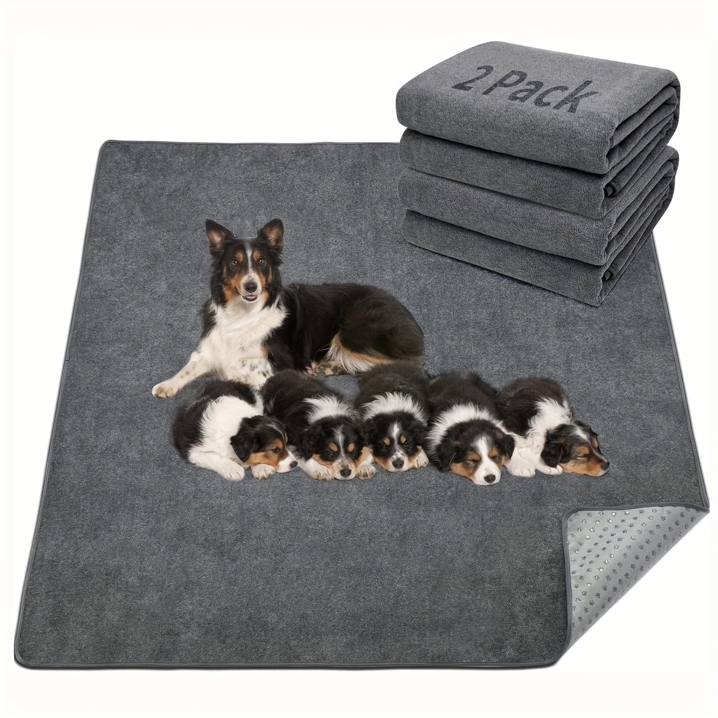 Washable Dog Pee Pads Reusable 2-Pack – Non-Slip 4-Layer Fast Absorbent Puppy Mat for Housebreaking, Whelping, Crate & Incontinence
