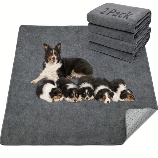 Washable Dog Pee Pads Reusable 2-Pack – Non-Slip 4-Layer Fast Absorbent Puppy Mat for Housebreaking, Whelping, Crate & Incontinence
