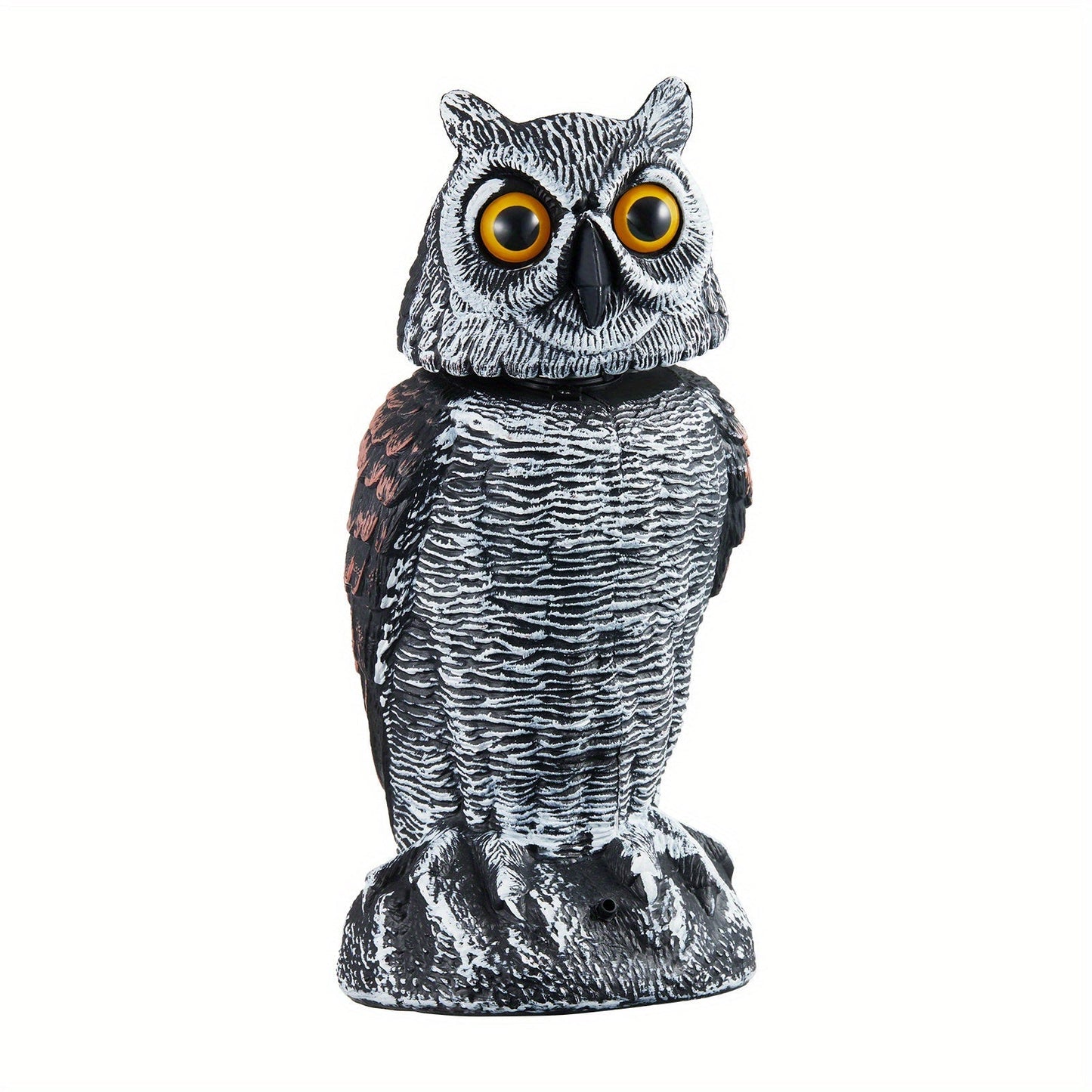 Rotating Head Fake Owl Decoy Bird Deterrent, Battery Powered Plastic Scarecrow Repellent for Garden Yard Patio