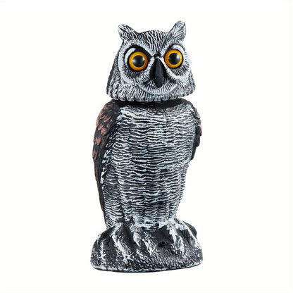 Rotating Head Fake Owl Decoy Bird Deterrent, Battery Powered Plastic Scarecrow Repellent for Garden Yard Patio