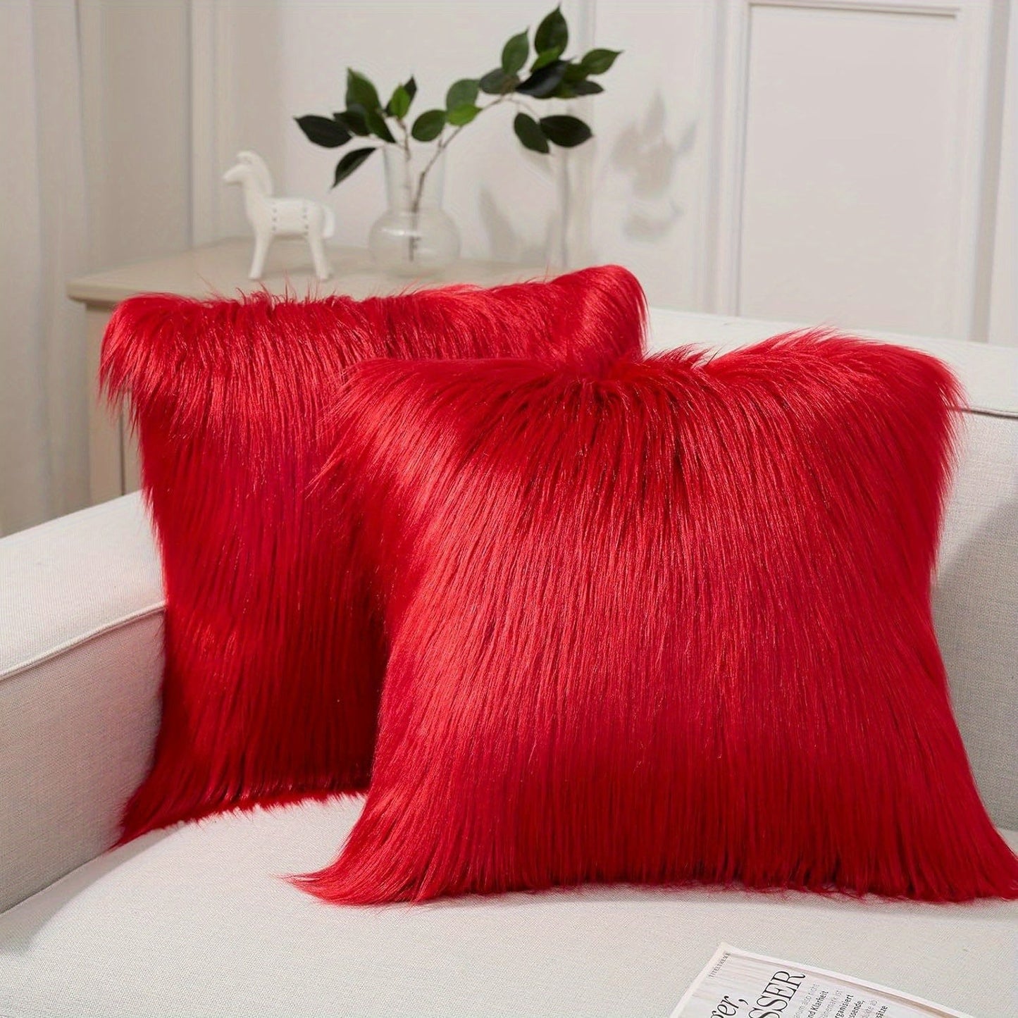 Faux Fur Throw Pillow Covers Pack of 2 – Luxury Soft Fluffy Decorative Cushion Covers for Couch Bed Sofa, Pet Friendly, Zipper Closure