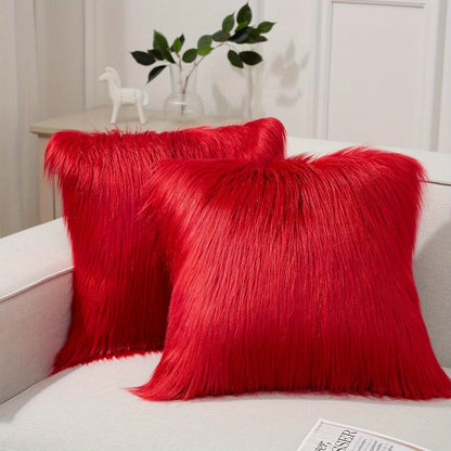 Faux Fur Throw Pillow Covers Pack of 2 – Luxury Soft Fluffy Decorative Cushion Covers for Couch Bed Sofa, Pet Friendly, Zipper Closure