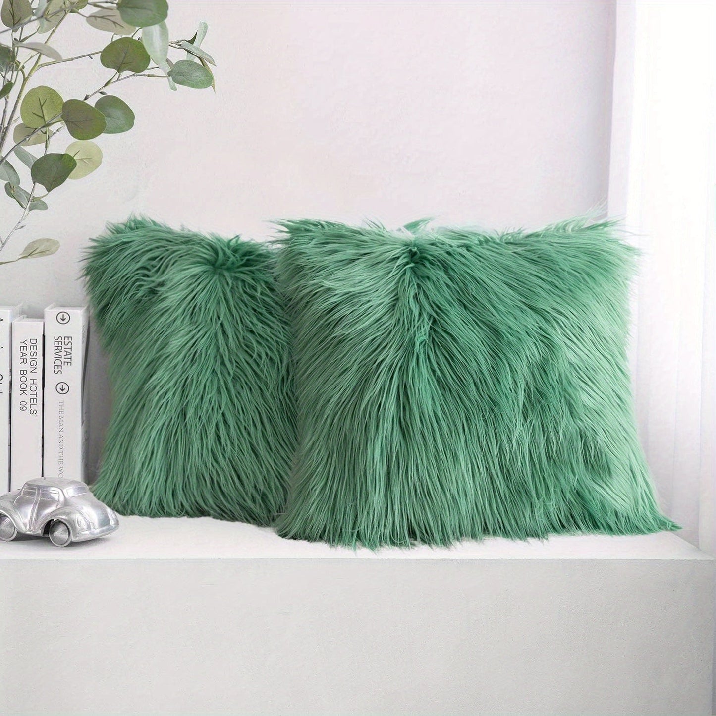 Faux Fur Throw Pillow Covers Pack of 2 – Luxury Soft Fluffy Decorative Cushion Covers for Couch Bed Sofa, Pet Friendly, Zipper Closure