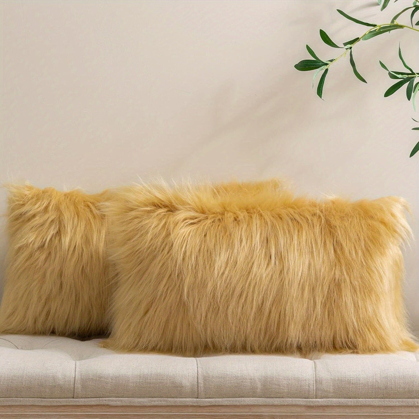 Faux Fur Throw Pillow Covers Pack of 2 – Luxury Soft Fluffy Decorative Cushion Covers for Couch Bed Sofa, Pet Friendly, Zipper Closure