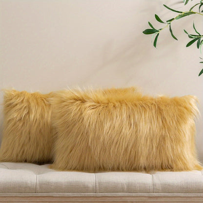 Faux Fur Throw Pillow Covers Pack of 2 – Luxury Soft Fluffy Decorative Cushion Covers for Couch Bed Sofa, Pet Friendly, Zipper Closure