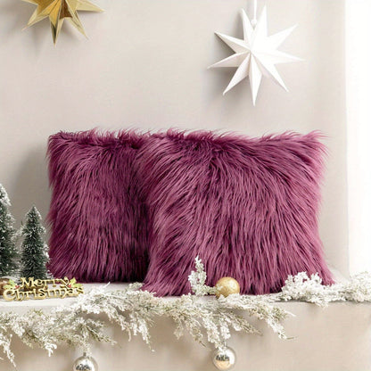 Faux Fur Throw Pillow Covers Pack of 2 – Luxury Soft Fluffy Decorative Cushion Covers for Couch Bed Sofa, Pet Friendly, Zipper Closure