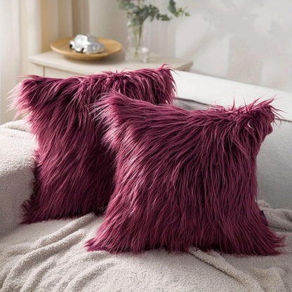 Faux Fur Throw Pillow Covers Pack of 2 – Luxury Soft Fluffy Decorative Cushion Covers for Couch Bed Sofa, Pet Friendly, Zipper Closure