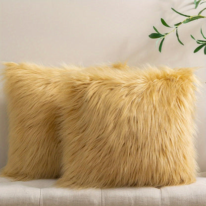 Faux Fur Throw Pillow Covers Pack of 2 – Luxury Soft Fluffy Decorative Cushion Covers for Couch Bed Sofa, Pet Friendly, Zipper Closure