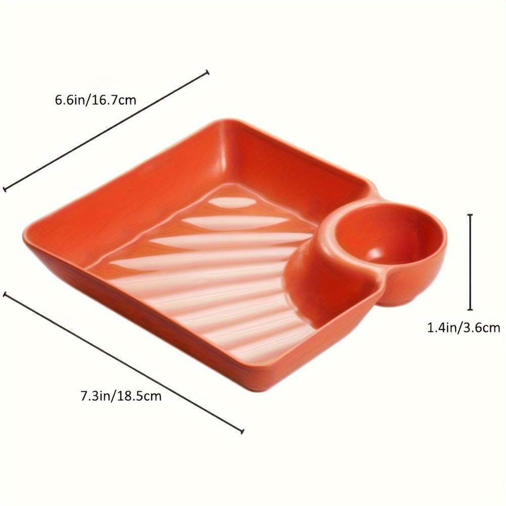 Colorful Serving Plates Set 4 Piece – BPA-Free PP Rectangular Snack, Sushi & Appetizer Plates with Dipping Sauce Compartments