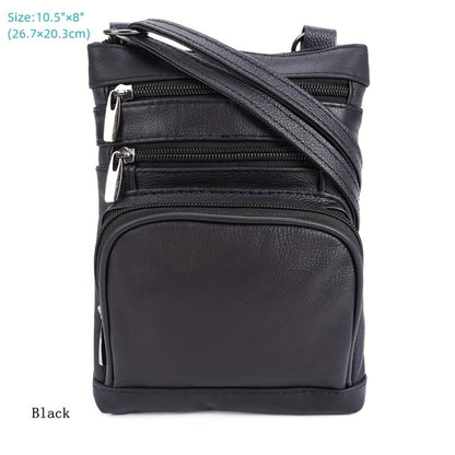 Genuine Leather Shoulder Bag for Women Men Soft First-Layer Cowhide Crossbody Bag Multi-Pocket Messenger Bag 3 Sizes Fits Smartphone Tablet