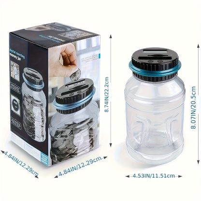 Digital Coin Counting Bank with LCD Counter, Large 60.87oz Transparent Money Jar for Kids & Adults