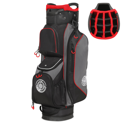Golf Cart Bag 14-Way Full Length Dividers Protect Clubs 8 Zippered Pockets Cooler Pocket Valuables Pocket Ergonomic Shoulder Straps Rain