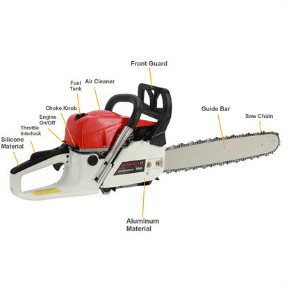 Gas Chainsaw, 2-Stroke Powerful Wood Cutting Logging Farm Ranch for Garden, Patio and Yard Use