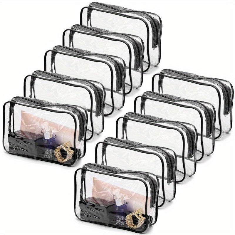Clear PVC Makeup Bag Set 10 Pcs Transparent Waterproof Cosmetic Bags Reinforced Zipper TSA Approved Travel Toiletry Organizer See-Through