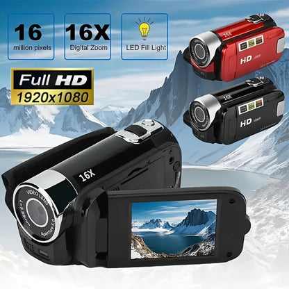 Digital Camera with Flip Screen, Camcorder with 1080P Video, 16MP Capture Marking, 16X Digital Zoom, 270° Flip Screen and 32GB Card