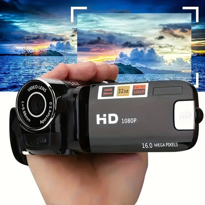 Digital Camera with Flip Screen, Camcorder with 1080P Video, 16MP Capture Marking, 16X Digital Zoom, 270° Flip Screen and 32GB Card