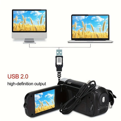 Digital Camera with Flip Screen, Camcorder with 1080P Video, 16MP Capture Marking, 16X Digital Zoom, 270° Flip Screen and 32GB Card