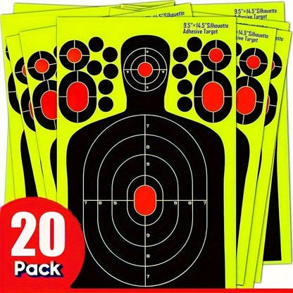 Splatter Shooting Targets Human Silhouette 20 Pack – Reactive Glow Fluorescent Paper Range Targets for Pistol