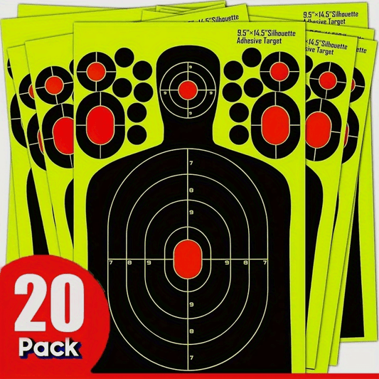 Splatter Shooting Targets Human Silhouette 20 Pack – Reactive Glow Fluorescent Paper Range Targets for Pistol