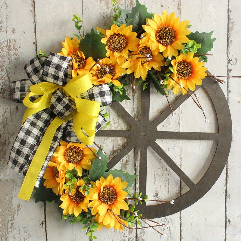 Sunflower Bow Wreath for Front Door - Handcrafted Thanksgiving Wreath with Natural Look, Fall Seasonal Home Decor