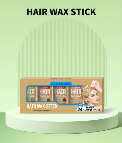 Hair Wax Stick 5 Pack Flyaway Control Edge Control with Jojoba Oil for Home, Travel and Salon Hair Styling