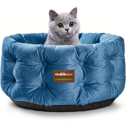 Cat Bed Round Deep Nest for Indoor Cats up to 15lbs, Luxurious Velvet Feel Extra High Sides, Machine Washable Non-Slip Bottom