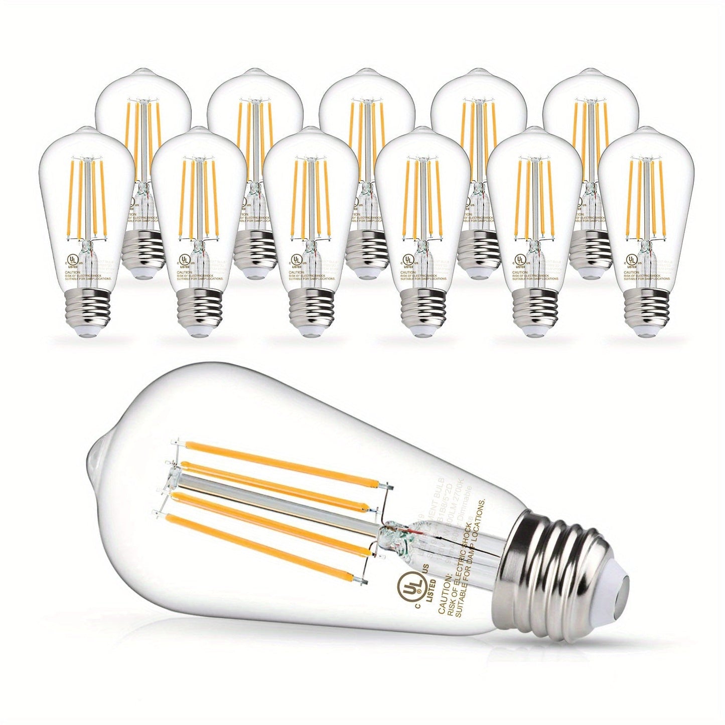 ST58 Vintage Edison LED Filament Bulb 8W 2700K Warm White Dimmable – 60W Equivalent E26 Base Clear Glass Antique Style for Chandelier