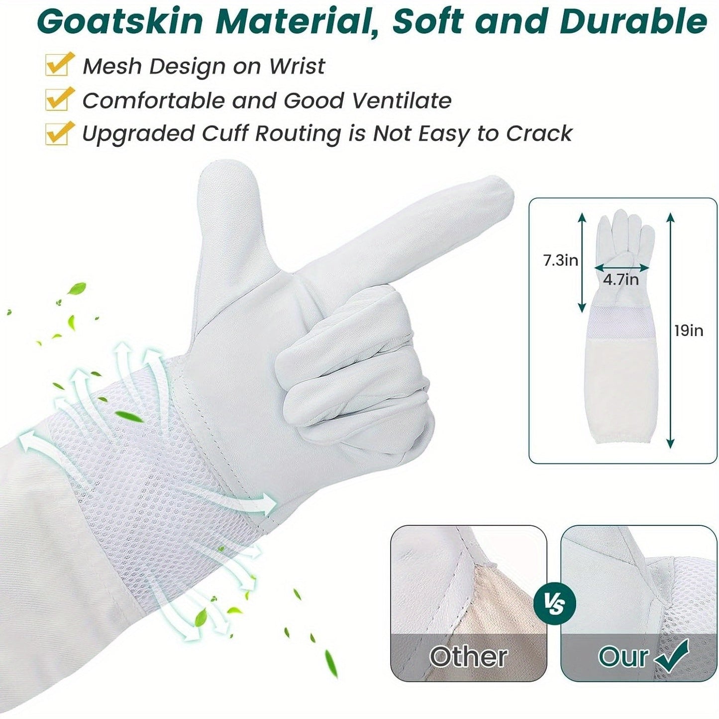 Beekeeping Suit Triple Layer Sting-Resistant Gloves 2 Veils S-3XL for Garden, Patio and Yard Use