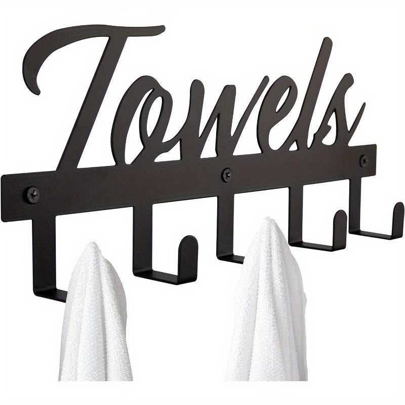Wall Mount Towel Rack with 5 Hooks Farmhouse Bathroom Organizer Space Saving Towel Holder for Bathroom Kitchen Entryway Easy Install