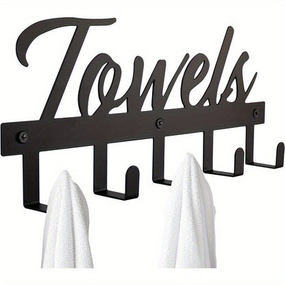 Wall Mount Towel Rack with 5 Hooks Farmhouse Bathroom Organizer Space Saving Towel Holder for Bathroom Kitchen Entryway Easy Install