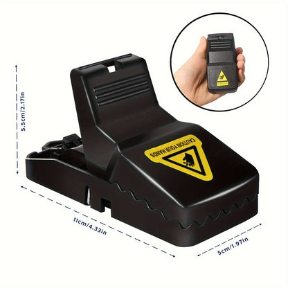 Eight-Piece Black Spring Snap Trap Set for Mouse-Size Rodents with Removable Bait-Cup Design