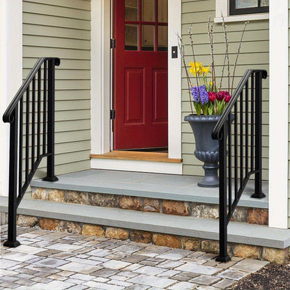 Wrought Iron Stair Handrail for 2-3 Steps - Matte Black & White Powder Coated Iron Picket Railing with Stainless Steel Post Mounts