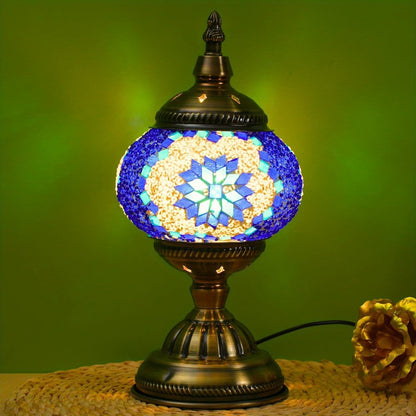 Turkish Moroccan Mosaic Table Lamp Handmade Crystal Glass Spherical Shade 3-Color Adjustable for Entryways, Bedrooms and Living Spaces