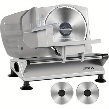 Electric Meat Slicer for Home Use – Deli Food Slicer with 2 Removable Stainless Steel Blades, Adjustable Thickness, Food Carriage for Meat