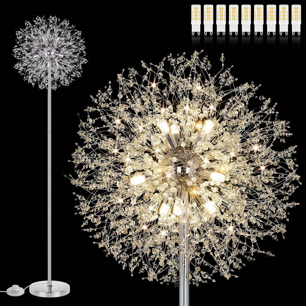 Crystal Floor Lamp Living Room 69 Inch Modern Standing Lamp, 738pcs K9 Crystals, 9 LED Bulbs, Antique Brass & Gold Finish